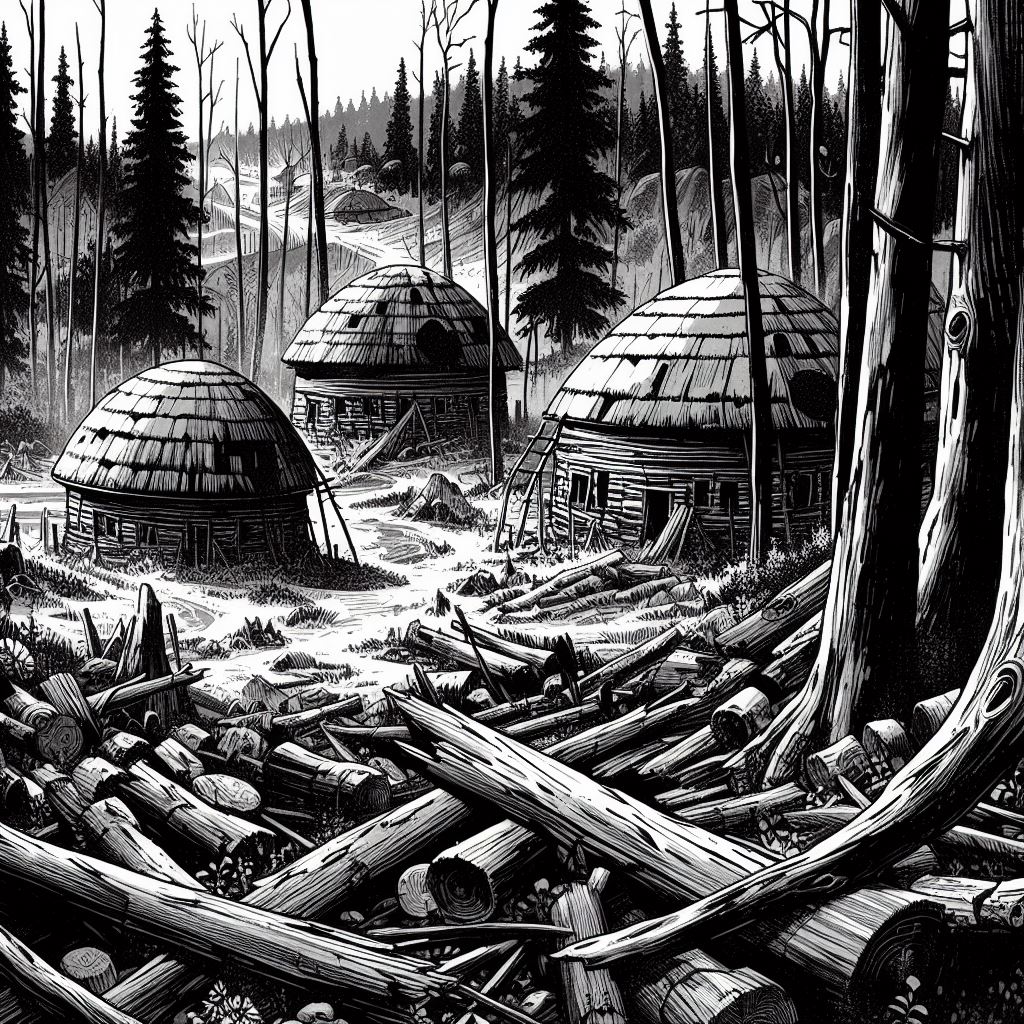 Graphic of village falling apart